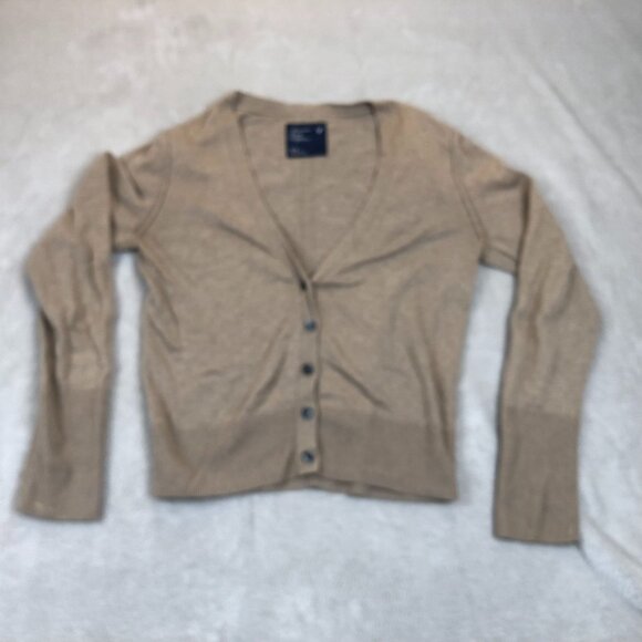 American Eagle Outfitters Womens Cardigan Sweater Medium Tan Button-Up Knit - Picture 8 of 9